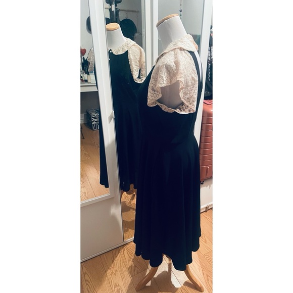 Unique Vintage black and cream dress size Large Medium - Picture 3 of 8